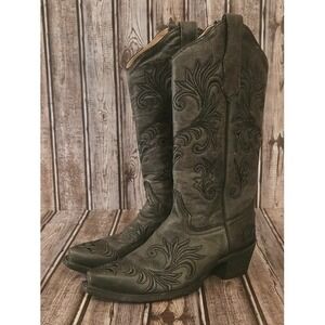Sz 6 M Womens Corral Circle G Filigree Black Leather Snip Toe Western Boots